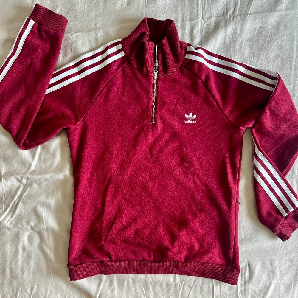 Adidas Originals Burgundy 1/4 Zip Pullover – Size Medium – 3-Stripes Track Top